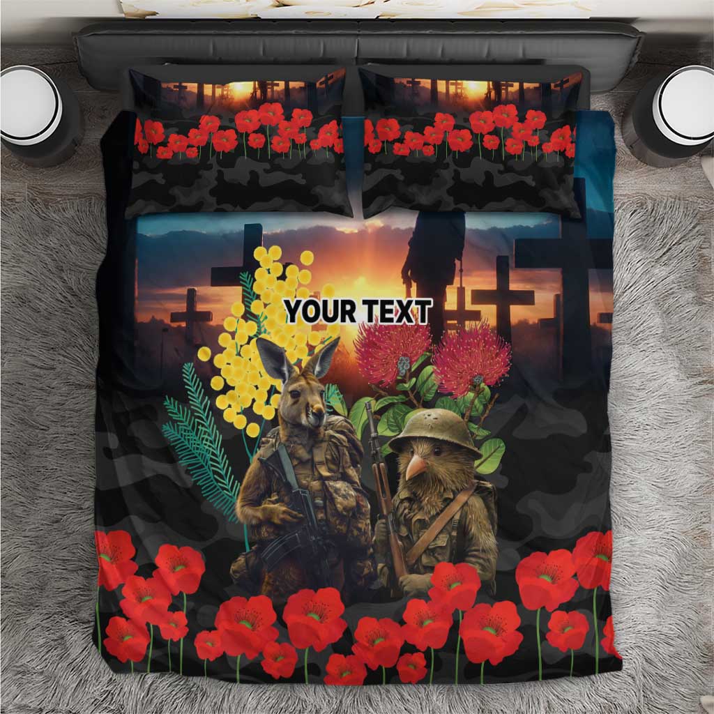 Kangaroo-Kiwi Soldier ANZAC Personalised Bedding Set Golden Wattle and Pohutukawa Flowers