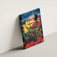 Kangaroo-Kiwi Soldier ANZAC Personalised Canvas Wall Art Golden Wattle and Pohutukawa Flowers