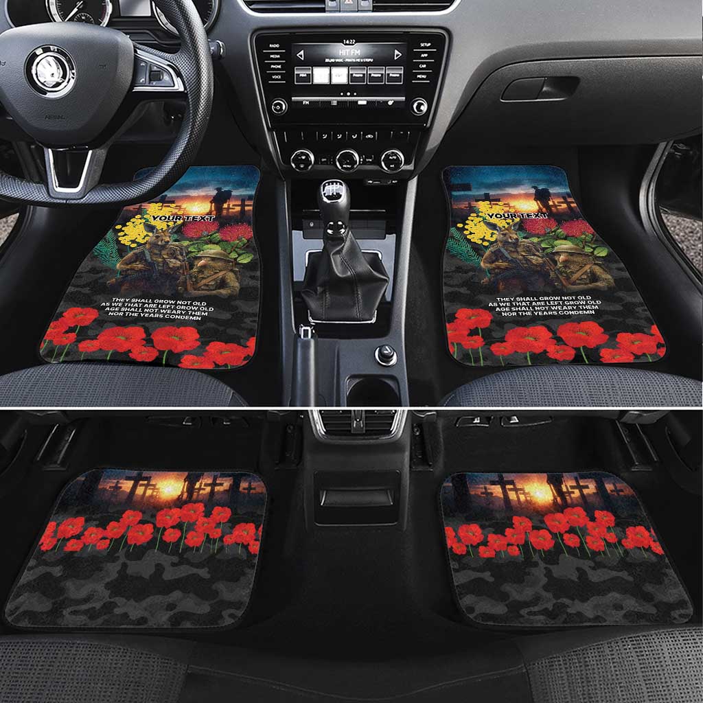 Kangaroo-Kiwi Soldier ANZAC Personalised Car Mats Golden Wattle and Pohutukawa Flowers