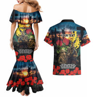 Kangaroo-Kiwi Soldier ANZAC Personalised Couples Matching Mermaid Dress and Hawaiian Shirt Golden Wattle and Pohutukawa Flowers