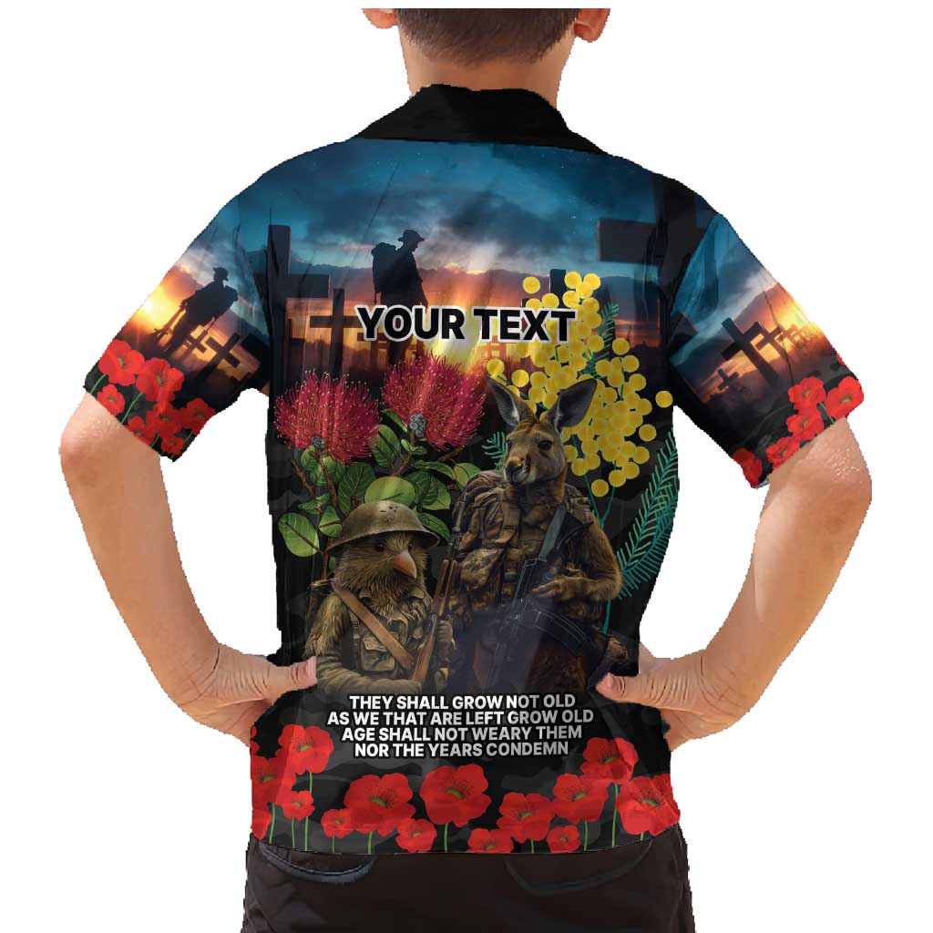 Kangaroo-Kiwi Soldier ANZAC Personalised Family Matching Mermaid Dress and Hawaiian Shirt Golden Wattle and Pohutukawa Flowers