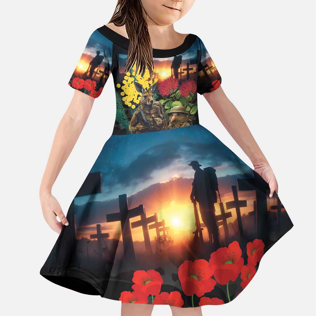 Kangaroo-Kiwi Soldier ANZAC Personalised Family Matching Puletasi and Hawaiian Shirt Golden Wattle and Pohutukawa Flowers