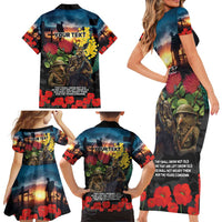 Kangaroo-Kiwi Soldier ANZAC Personalised Family Matching Short Sleeve Bodycon Dress and Hawaiian Shirt Golden Wattle and Pohutukawa Flowers