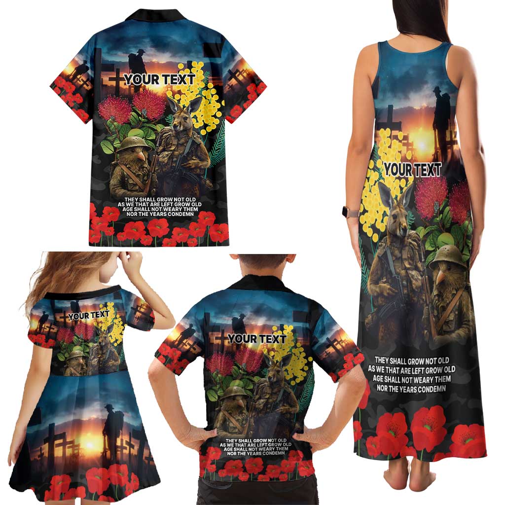 Kangaroo-Kiwi Soldier ANZAC Personalised Family Matching Tank Maxi Dress and Hawaiian Shirt Golden Wattle and Pohutukawa Flowers