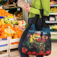 Kangaroo-Kiwi Soldier ANZAC Personalised Grocery Bag Golden Wattle and Pohutukawa Flowers