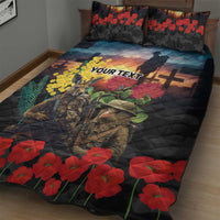 Kangaroo-Kiwi Soldier ANZAC Personalised Quilt Bed Set Golden Wattle and Pohutukawa Flowers