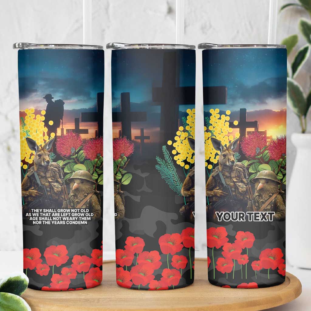 Kangaroo-Kiwi Soldier ANZAC Personalised Skinny Tumbler Golden Wattle and Pohutukawa Flowers