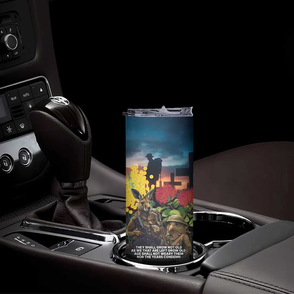 Kangaroo-Kiwi Soldier ANZAC Personalised Skinny Tumbler Golden Wattle and Pohutukawa Flowers