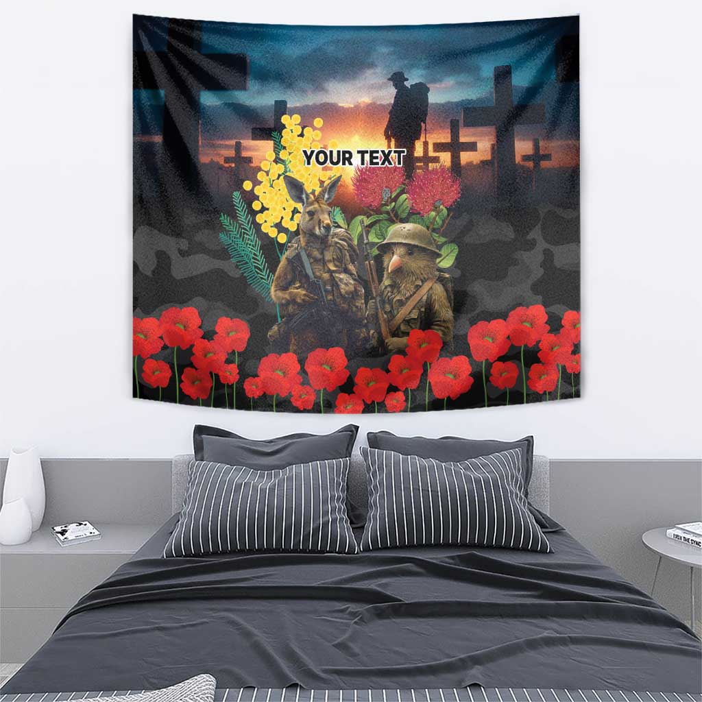 Kangaroo-Kiwi Soldier ANZAC Personalised Tapestry Golden Wattle and Pohutukawa Flowers LT9 - Polynesian Pride