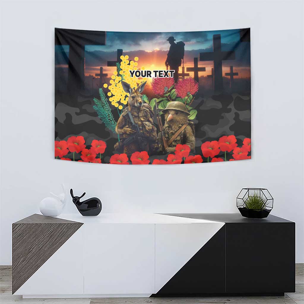 Kangaroo-Kiwi Soldier ANZAC Personalised Tapestry Golden Wattle and Pohutukawa Flowers LT9 - Polynesian Pride