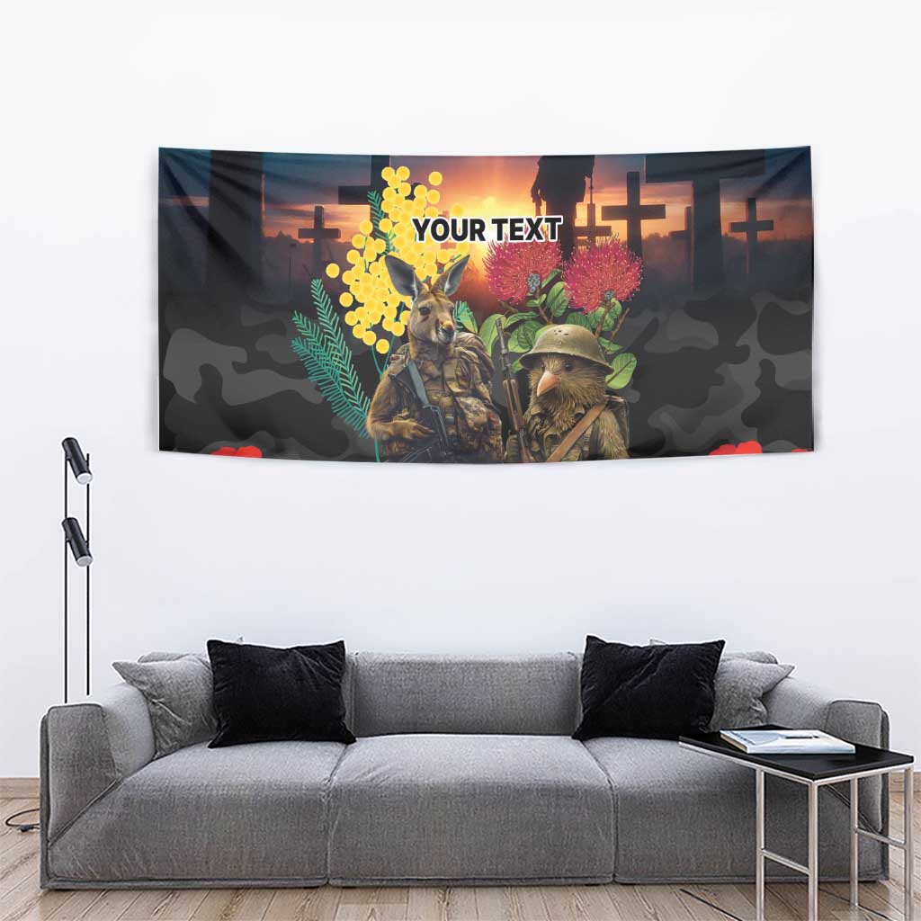 Kangaroo-Kiwi Soldier ANZAC Personalised Tapestry Golden Wattle and Pohutukawa Flowers LT9 - Polynesian Pride