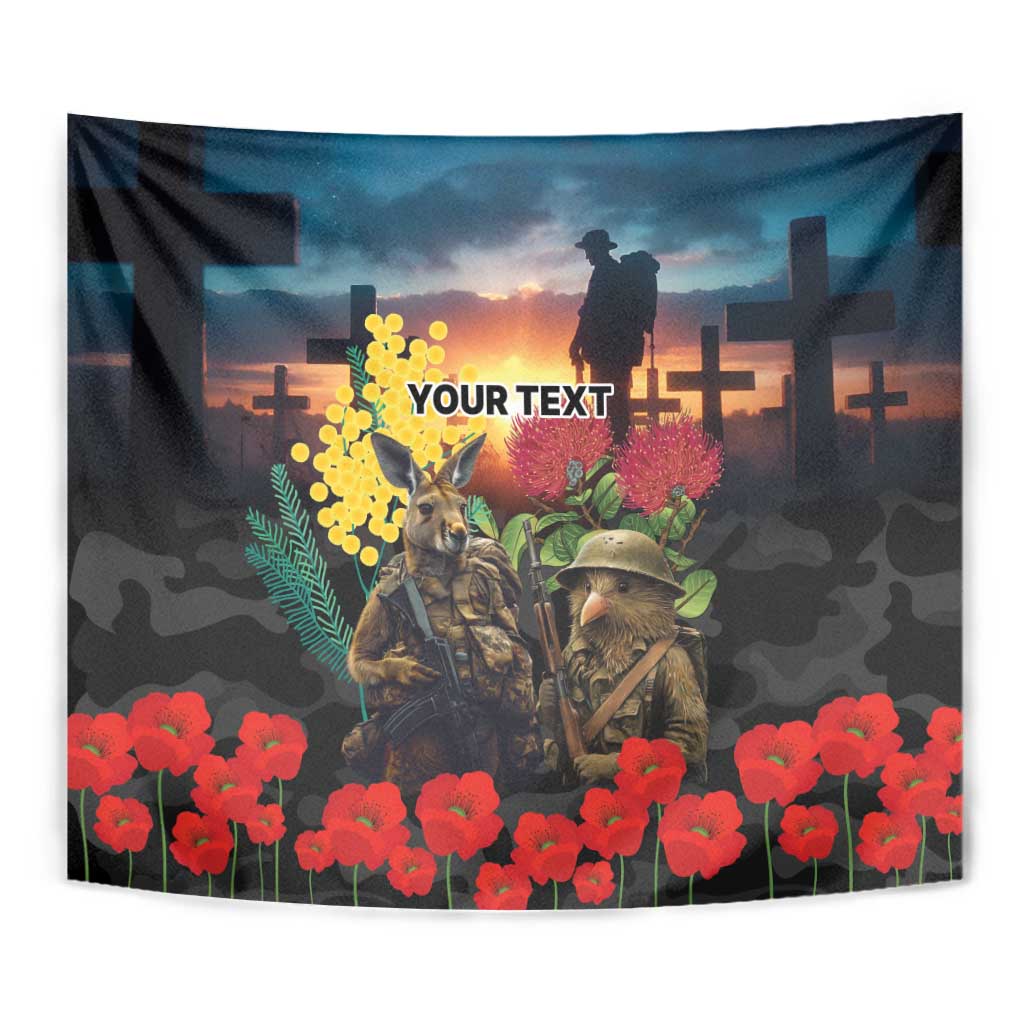 Kangaroo-Kiwi Soldier ANZAC Personalised Tapestry Golden Wattle and Pohutukawa Flowers LT9 - Polynesian Pride