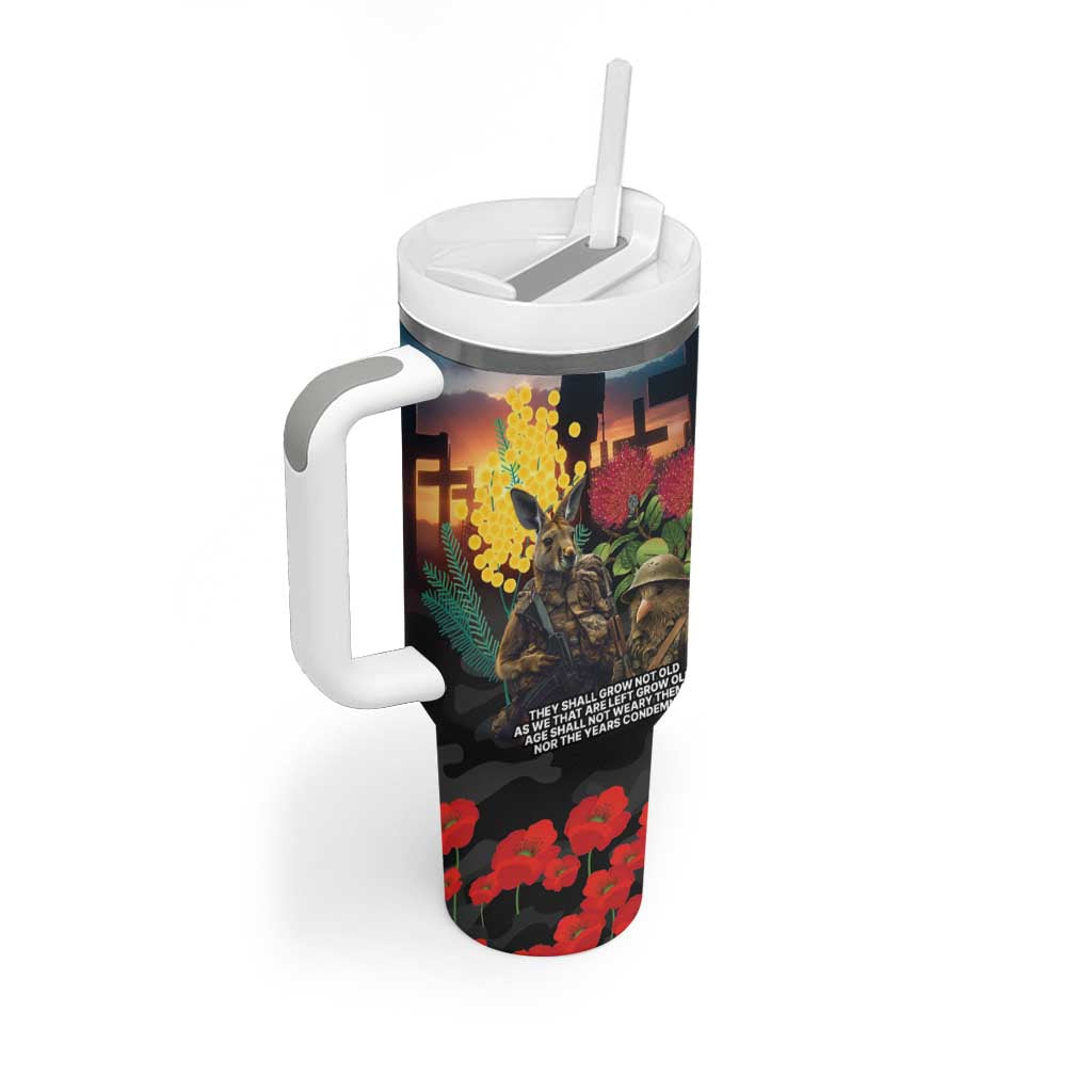 Kangaroo-Kiwi Soldier ANZAC Personalised Tumbler With Handle Golden Wattle and Pohutukawa Flowers