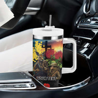 Kangaroo-Kiwi Soldier ANZAC Personalised Tumbler With Handle Golden Wattle and Pohutukawa Flowers