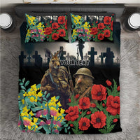Kangaroo-Kiwi Soldier ANZAC Personalised Bedding Set Golden Wattle Poppy Flowers