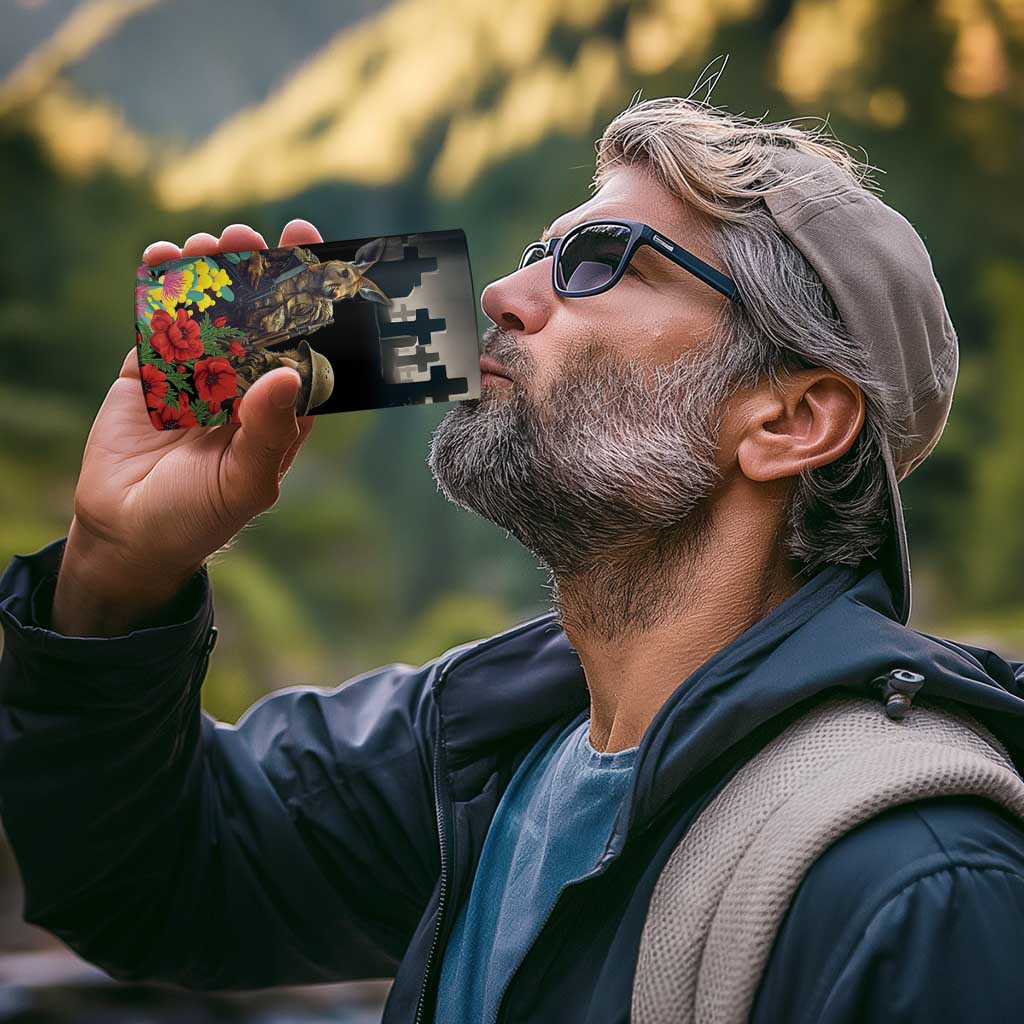 Kangaroo-Kiwi Soldier ANZAC Personalised 4 in 1 Can Cooler Tumbler Golden Wattle Poppy Flowers