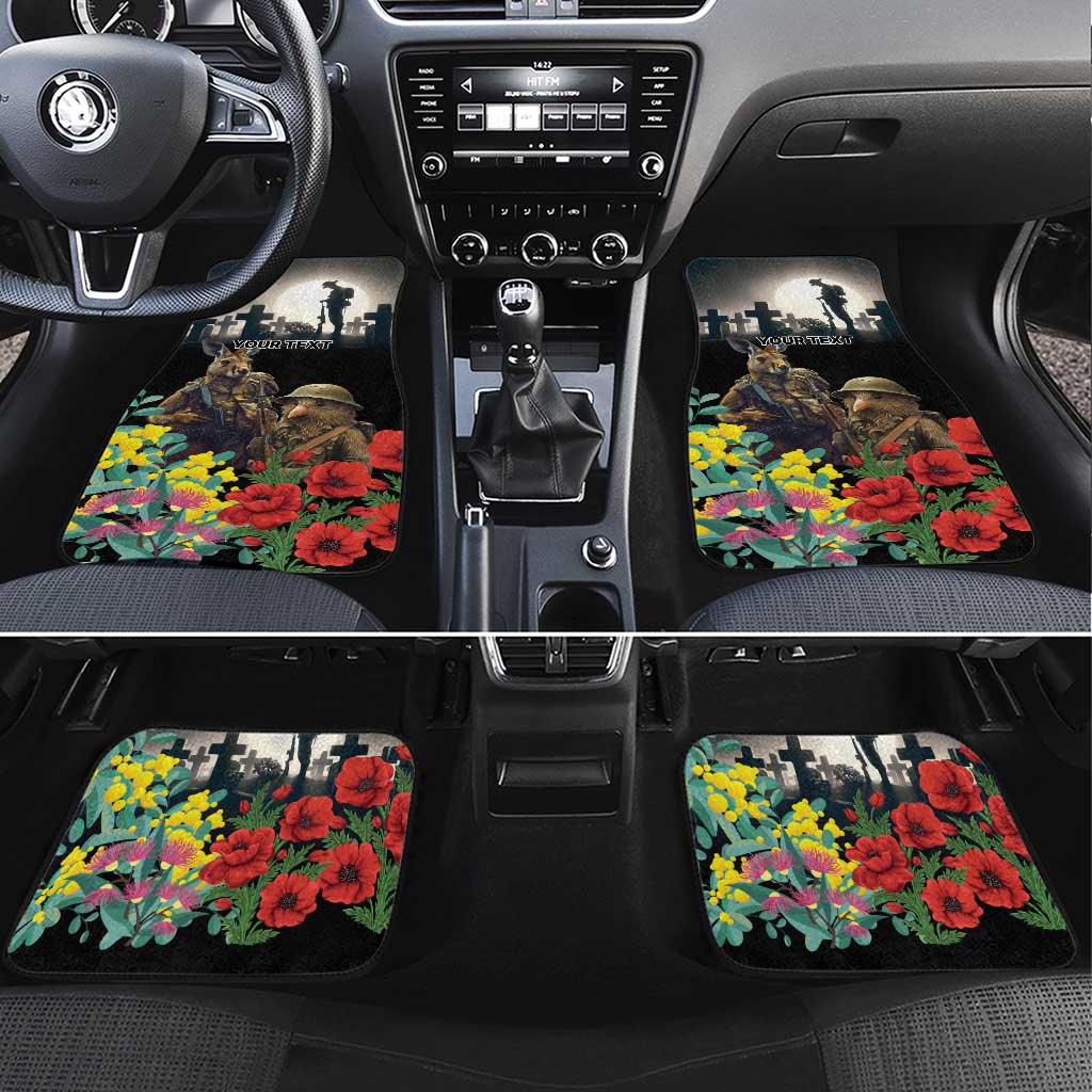 Kangaroo-Kiwi Soldier ANZAC Personalised Car Mats Golden Wattle Poppy Flowers