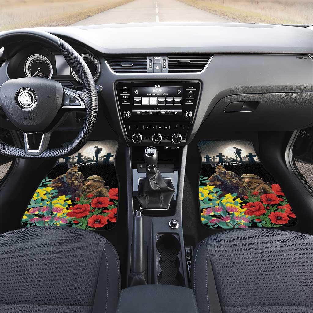 Kangaroo-Kiwi Soldier ANZAC Personalised Car Mats Golden Wattle Poppy Flowers