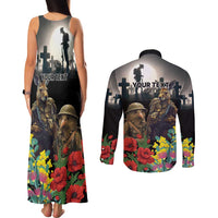 Kangaroo-Kiwi Soldier ANZAC Personalised Couples Matching Tank Maxi Dress and Long Sleeve Button Shirt Golden Wattle Poppy Flowers LT9 - Polynesian Pride