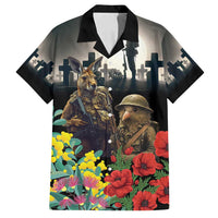 Kangaroo-Kiwi Soldier ANZAC Personalised Family Matching Long Sleeve Bodycon Dress and Hawaiian Shirt Golden Wattle Poppy Flowers