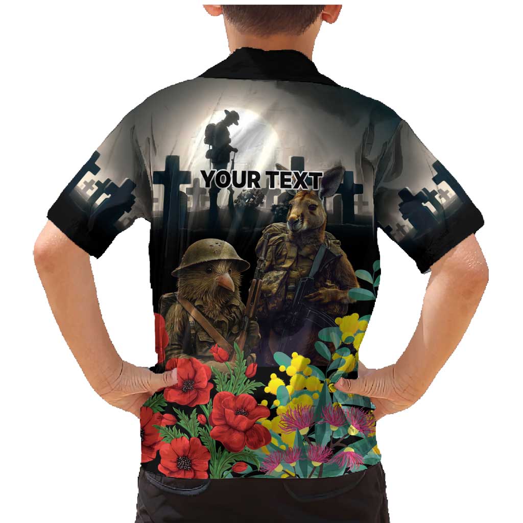 Kangaroo-Kiwi Soldier ANZAC Personalised Family Matching Mermaid Dress and Hawaiian Shirt Golden Wattle Poppy Flowers