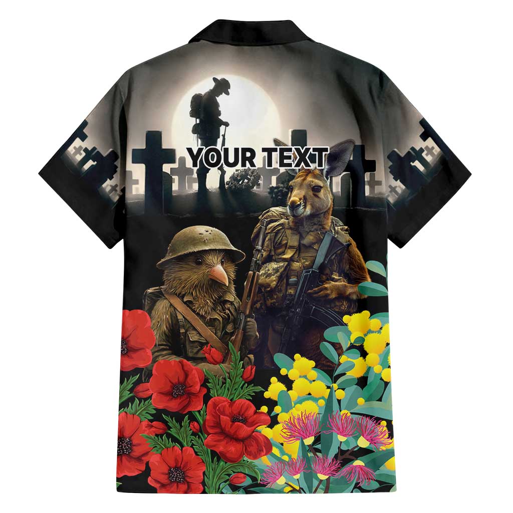 Kangaroo-Kiwi Soldier ANZAC Personalised Family Matching Puletasi and Hawaiian Shirt Golden Wattle Poppy Flowers