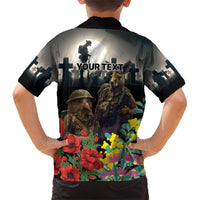 Kangaroo-Kiwi Soldier ANZAC Personalised Family Matching Short Sleeve Bodycon Dress and Hawaiian Shirt Golden Wattle Poppy Flowers