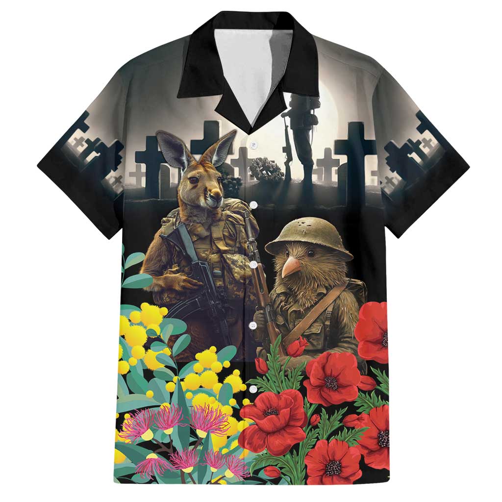 Kangaroo-Kiwi Soldier ANZAC Personalised Family Matching Summer Maxi Dress and Hawaiian Shirt Golden Wattle Poppy Flowers