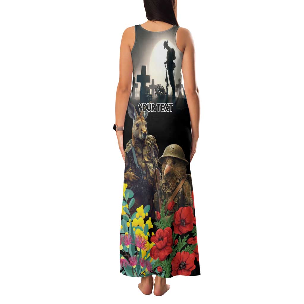 Kangaroo-Kiwi Soldier ANZAC Personalised Family Matching Tank Maxi Dress and Hawaiian Shirt Golden Wattle Poppy Flowers