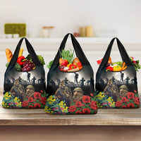 Kangaroo-Kiwi Soldier ANZAC Personalised Grocery Bag Golden Wattle Poppy Flowers