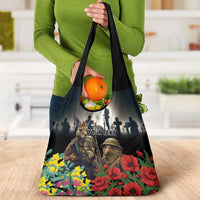 Kangaroo-Kiwi Soldier ANZAC Personalised Grocery Bag Golden Wattle Poppy Flowers