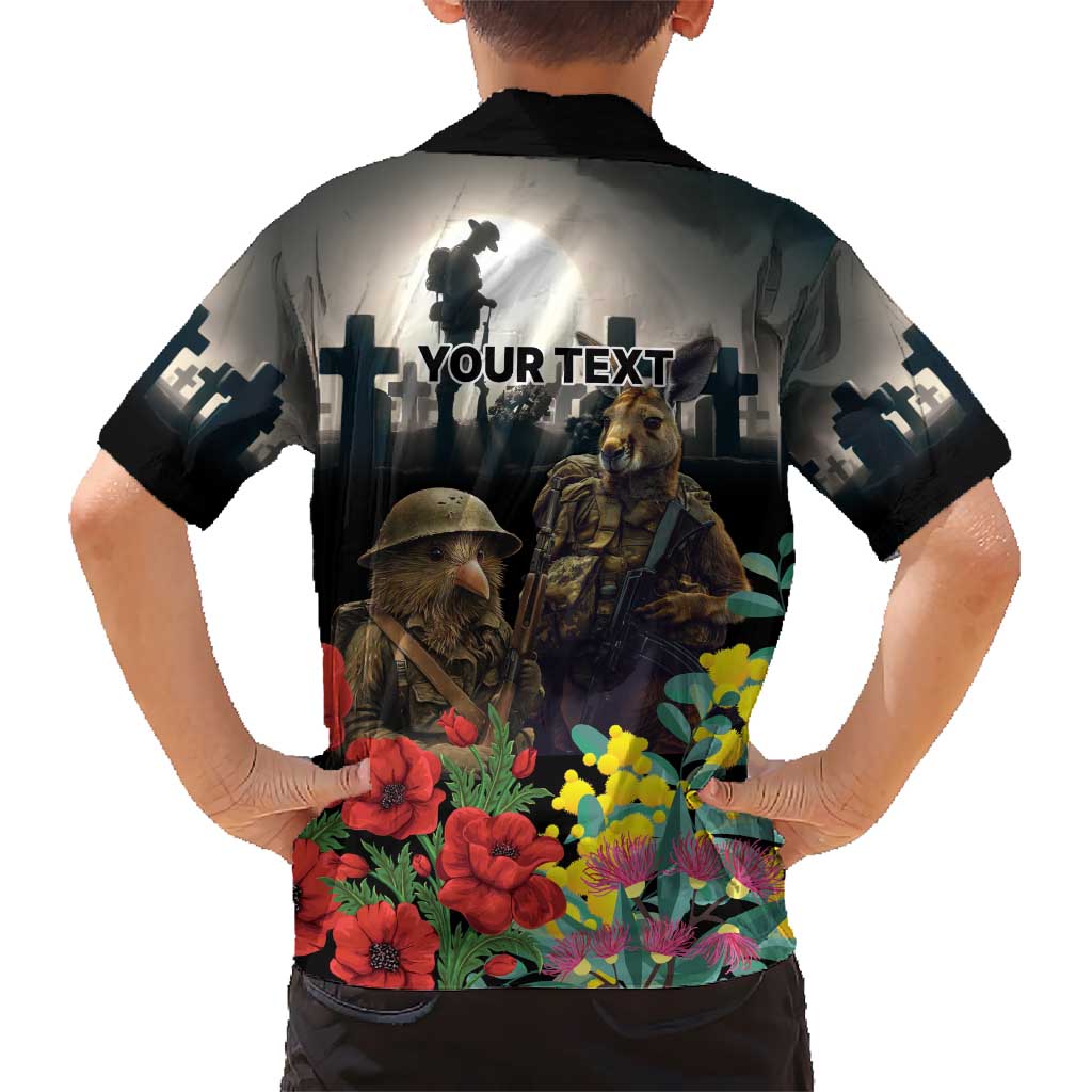 Kangaroo-Kiwi Soldier ANZAC Personalised Hawaiian Shirt Golden Wattle Poppy Flowers