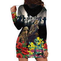 Kangaroo-Kiwi Soldier ANZAC Personalised Hoodie Dress Golden Wattle Poppy Flowers