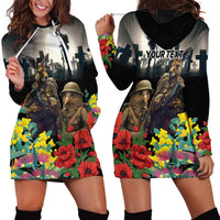 Kangaroo-Kiwi Soldier ANZAC Personalised Hoodie Dress Golden Wattle Poppy Flowers