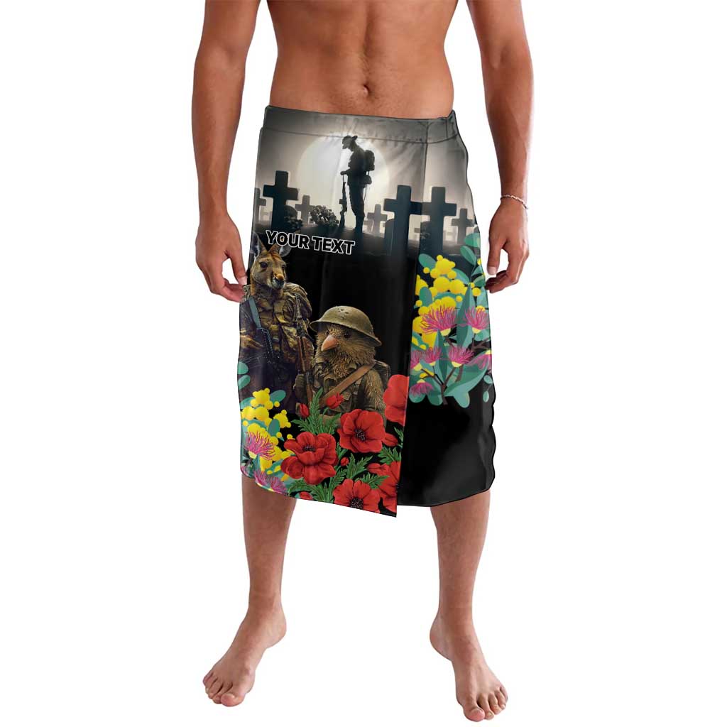 Kangaroo-Kiwi Soldier ANZAC Personalised Lavalava Golden Wattle Poppy Flowers
