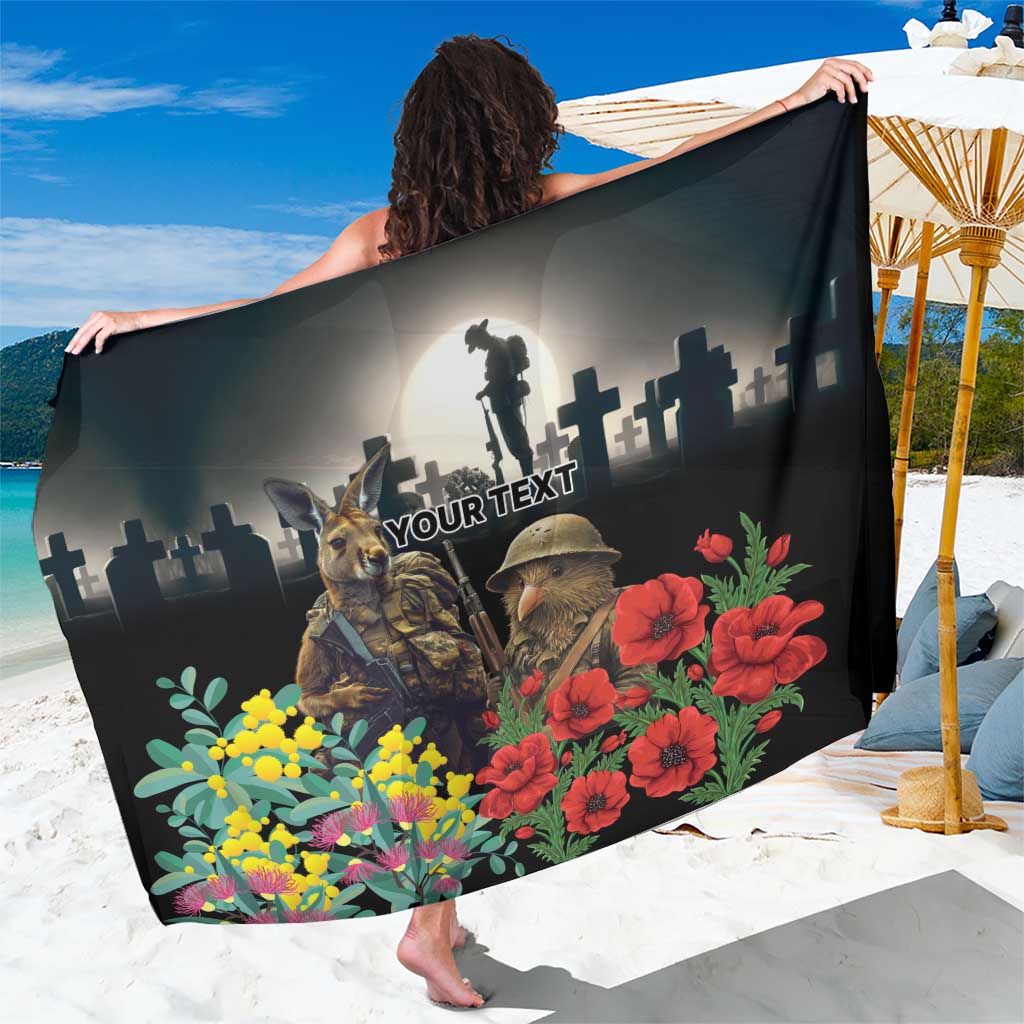 Kangaroo-Kiwi Soldier ANZAC Personalised Sarong Golden Wattle Poppy Flowers