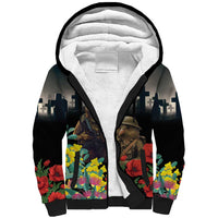 Kangaroo-Kiwi Soldier ANZAC Personalised Sherpa Hoodie Golden Wattle Poppy Flowers
