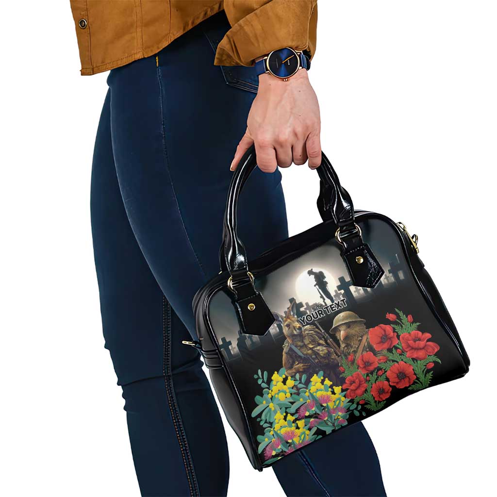 Kangaroo-Kiwi Soldier ANZAC Personalised Shoulder Handbag Golden Wattle Poppy Flowers