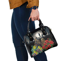 Kangaroo-Kiwi Soldier ANZAC Personalised Shoulder Handbag Golden Wattle Poppy Flowers