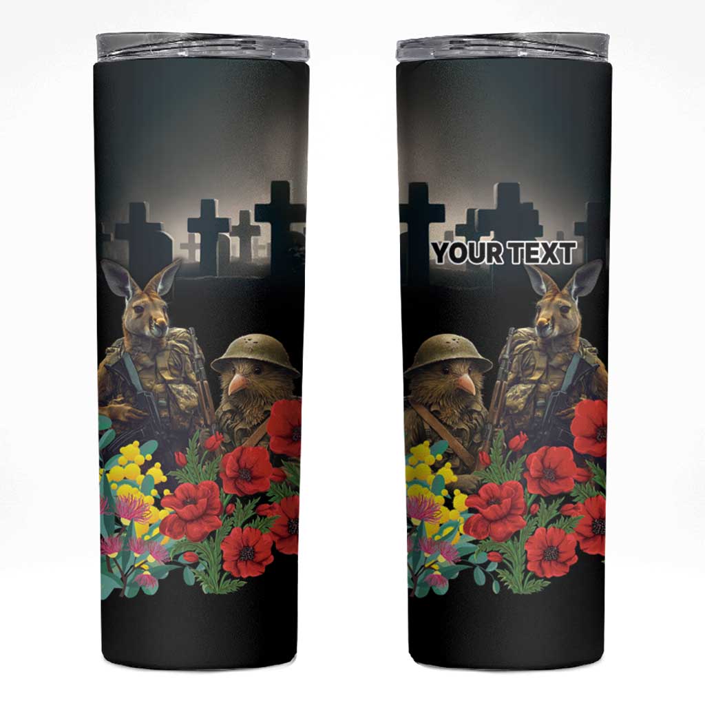 Kangaroo-Kiwi Soldier ANZAC Personalised Skinny Tumbler Golden Wattle Poppy Flowers