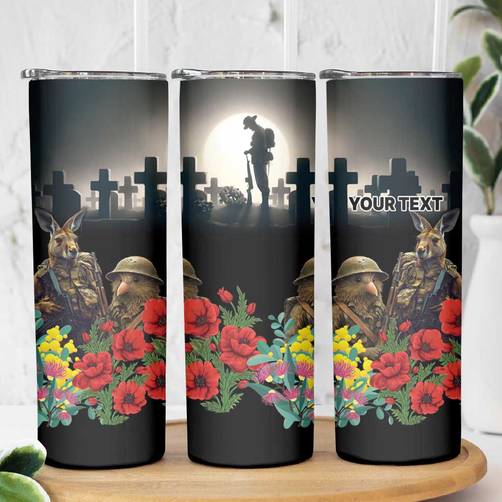 Kangaroo-Kiwi Soldier ANZAC Personalised Skinny Tumbler Golden Wattle Poppy Flowers