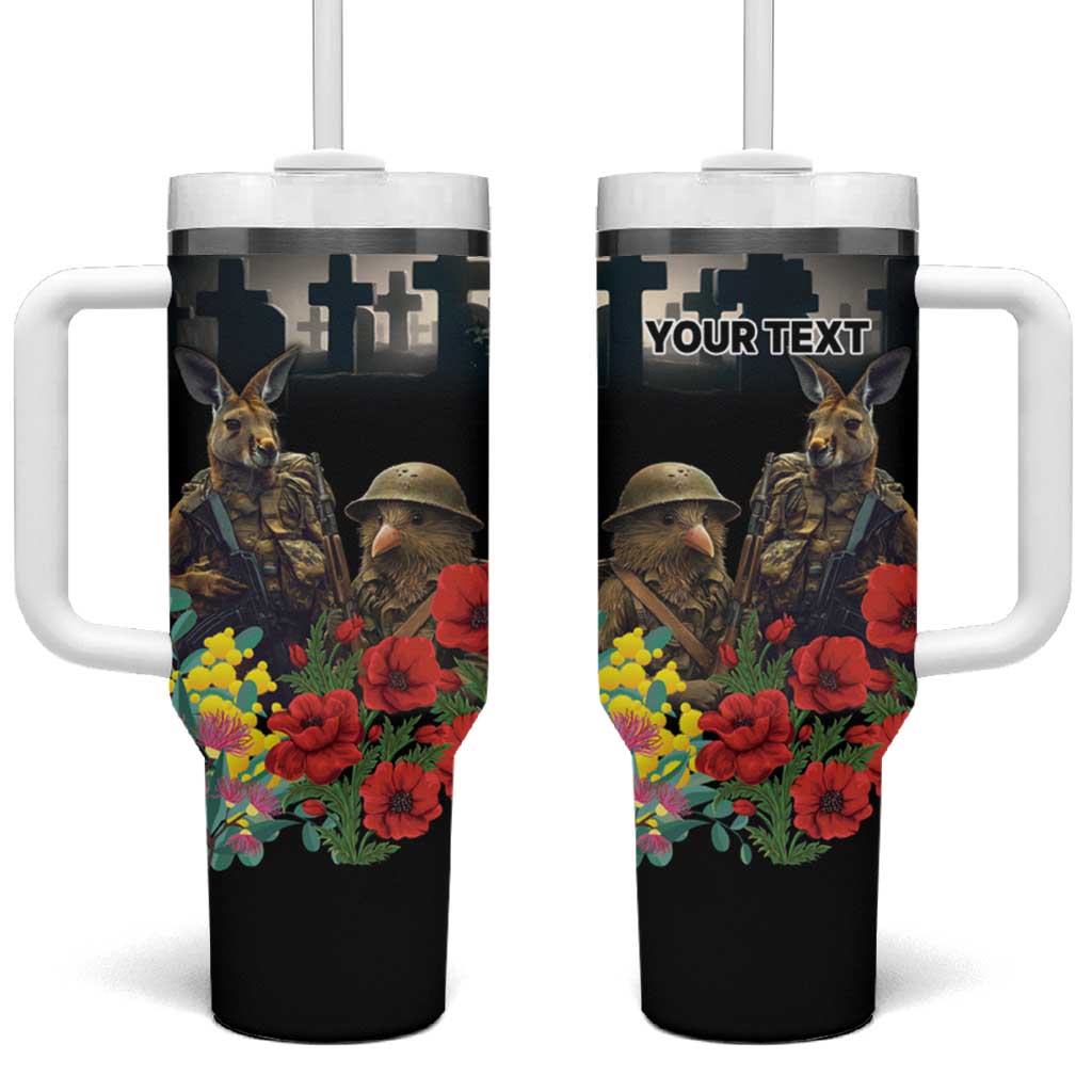Kangaroo-Kiwi Soldier ANZAC Personalised Tumbler With Handle Golden Wattle Poppy Flowers