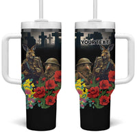 Kangaroo-Kiwi Soldier ANZAC Personalised Tumbler With Handle Golden Wattle Poppy Flowers