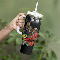 Kangaroo-Kiwi Soldier ANZAC Personalised Tumbler With Handle Golden Wattle Poppy Flowers