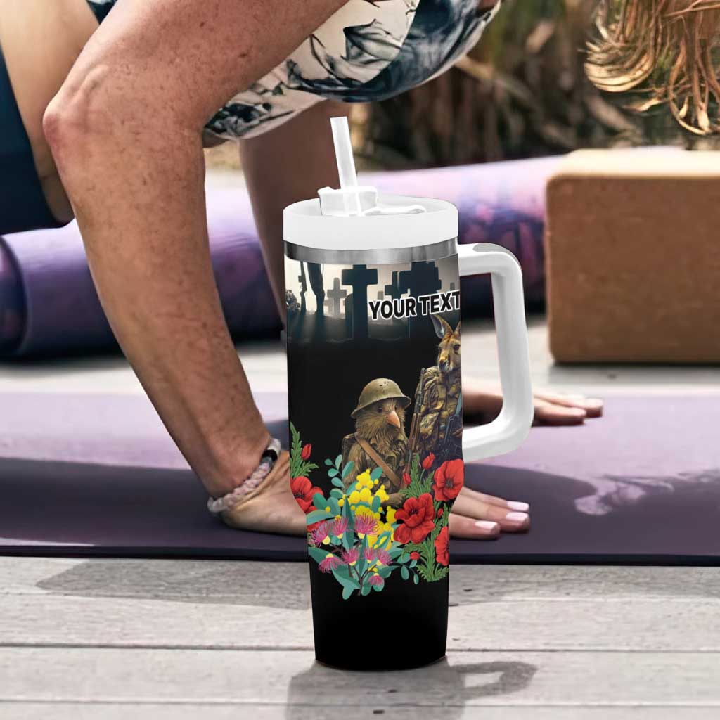 Kangaroo-Kiwi Soldier ANZAC Personalised Tumbler With Handle Golden Wattle Poppy Flowers