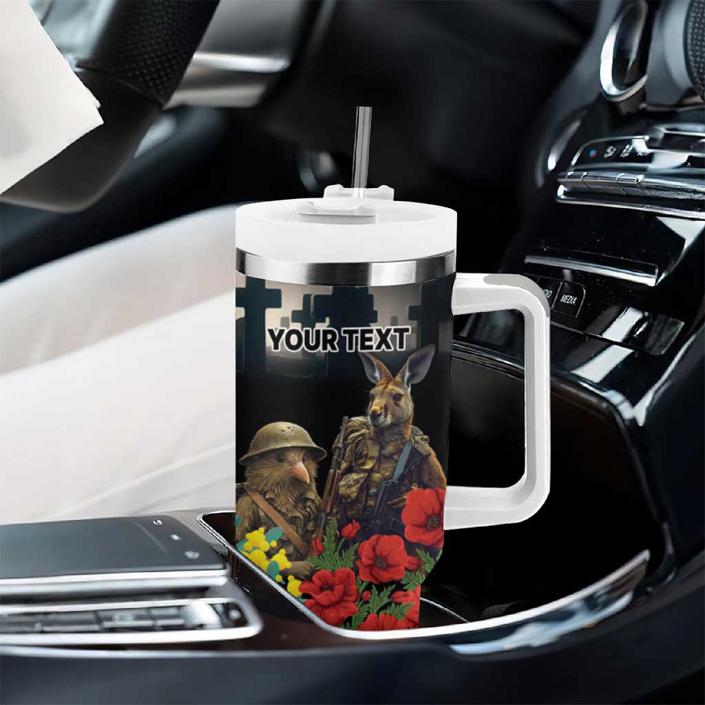 Kangaroo-Kiwi Soldier ANZAC Personalised Tumbler With Handle Golden Wattle Poppy Flowers