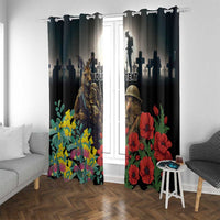 Kangaroo-Kiwi Soldier ANZAC Personalised Window Curtain Golden Wattle Poppy Flowers