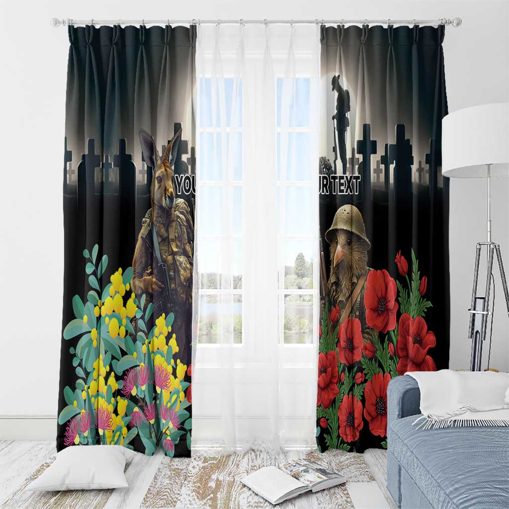 Kangaroo-Kiwi Soldier ANZAC Personalised Window Curtain Golden Wattle Poppy Flowers