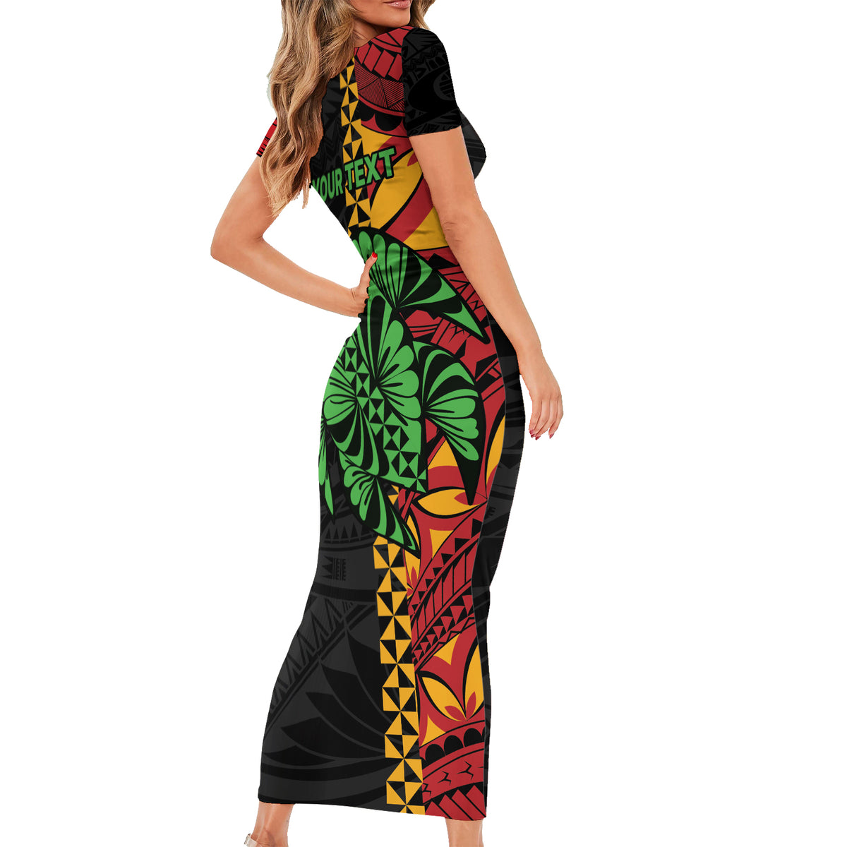 Personalised Tonga Emancipation Day Short Sleeve Bodycon Dress Puleanga Fakatui O Since 1970 LT9 - Polynesian Pride