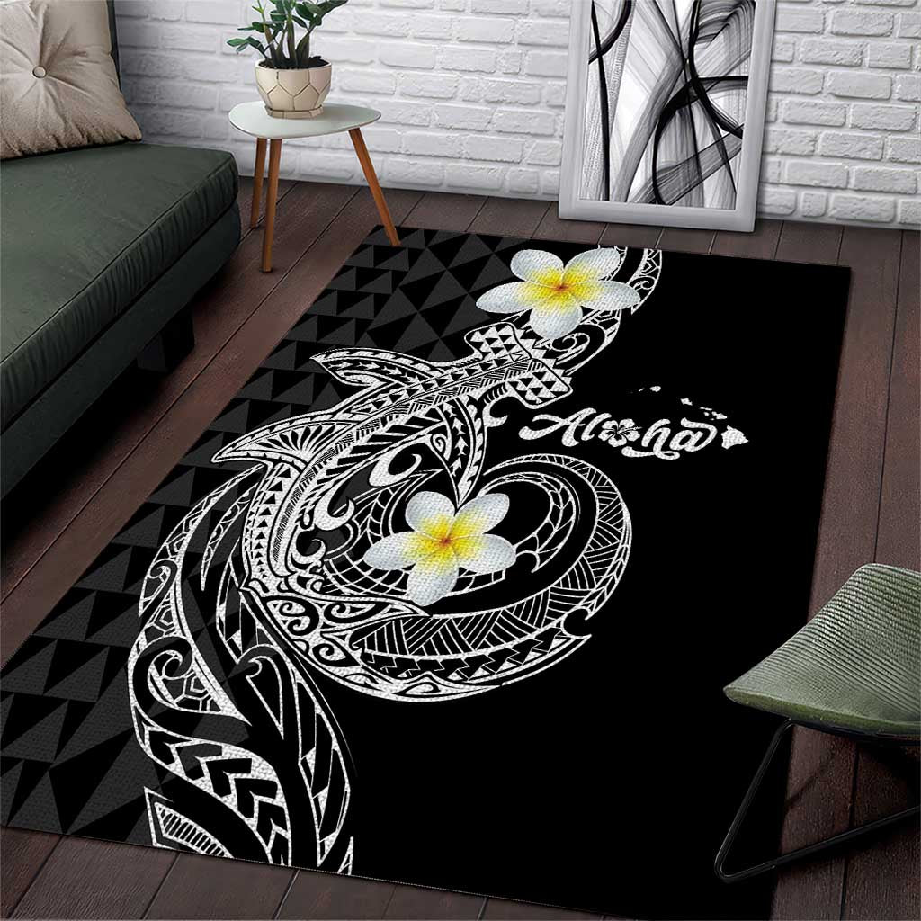 Aloha Hammerhead Shark Area Rug Black Hawaiian Kakau Tribal Tattoo LT9 Black - Polynesian Pride